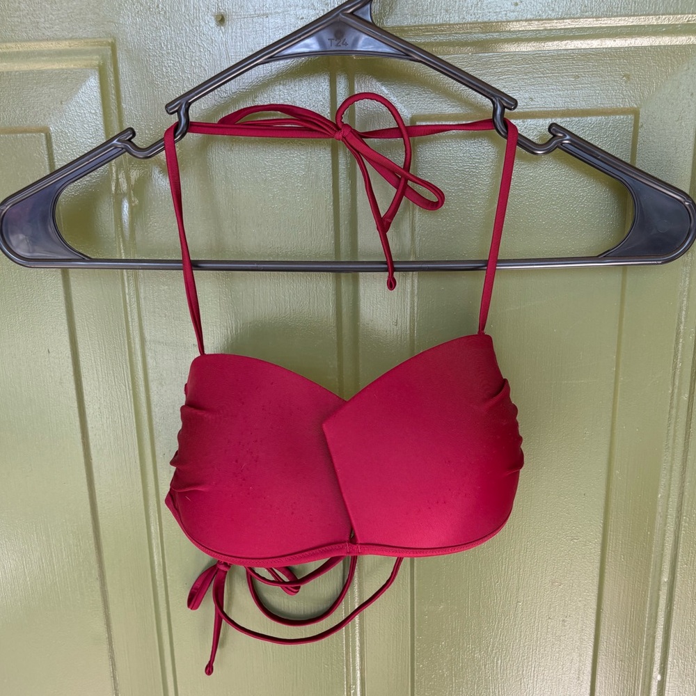 Aerie Bandeau Split Halter Bikini Top Burgundy Small